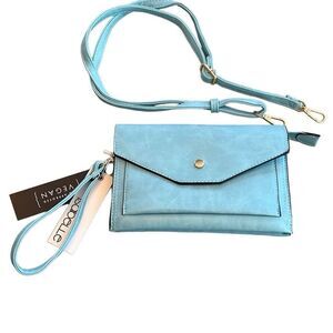 Isabelle Vegan Women's Blue Leather Envelope Pocket Cross Body Handbag Size 9”